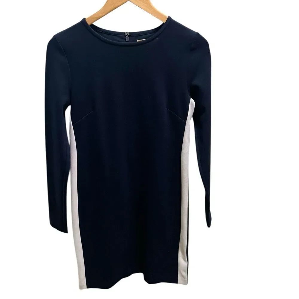 Michael Kors Navy & White Colorblock Sheath Dress | Long Sleeve | Size Small
